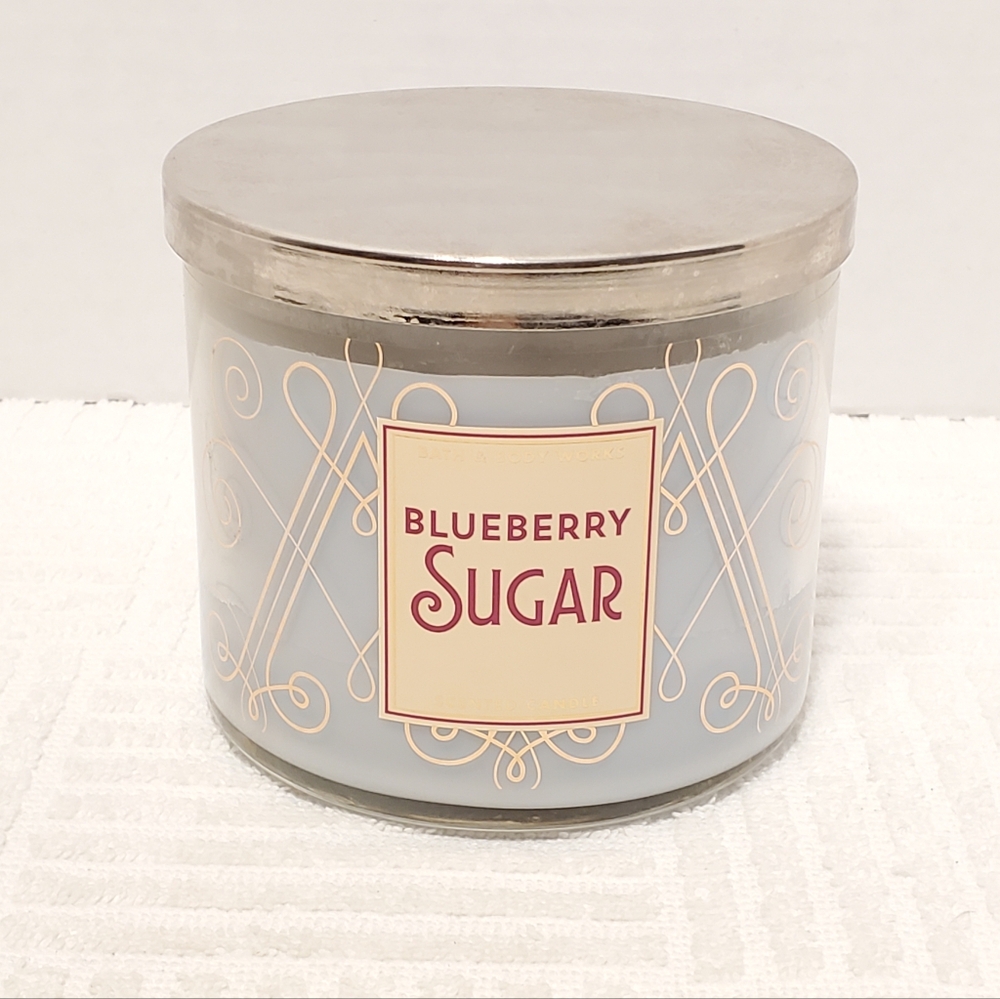 Bath Body Works Blueberry Sugar Scented Candle 14.5 oz Glass Jar Three Wick